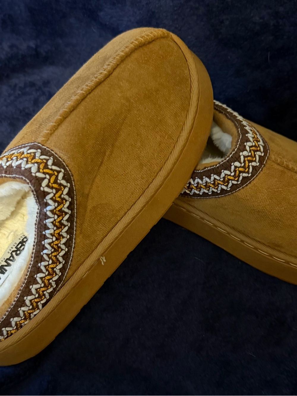 Ladies Brown Suede Slip-On Shearling-Lined Slippers